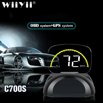 

Universal HUD Mirror C700S Car Head up display Windshield Speed Projector Security Alarm Water temp Overspeed RPM Voltage
