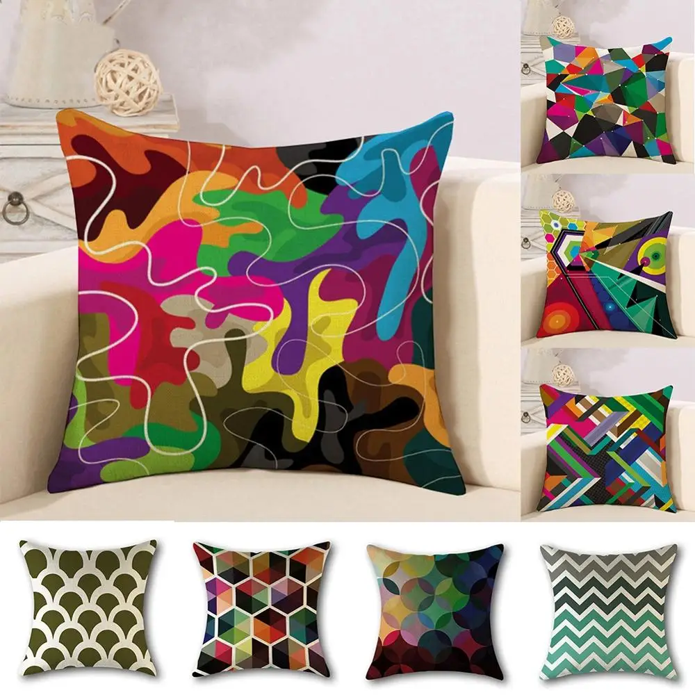 

18" New Abstract Geometric Pillow Case Sofa Living Room Cotton Linen Cushion Cover Modern Home Decorative Pillowcases
