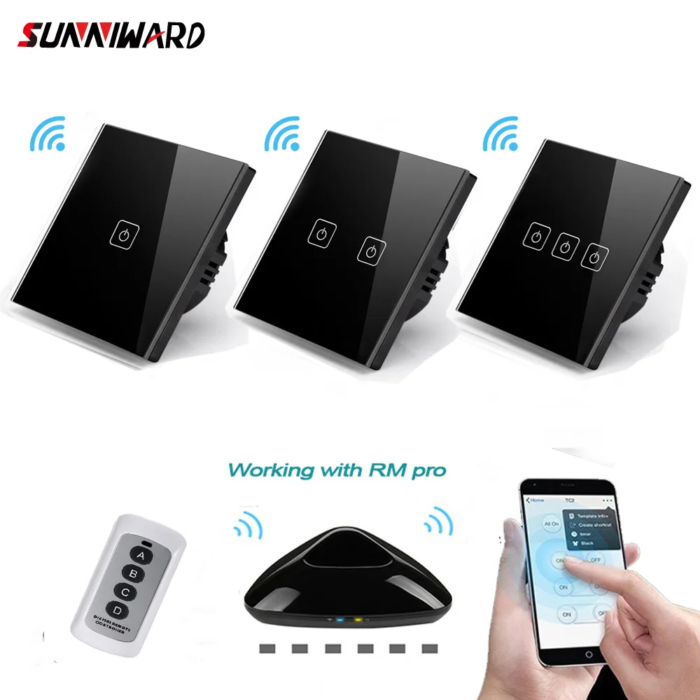 genuine EU/UK standard 1/2/3 open black wireless remote control touch switch luxury crystal glass panel wall light | Строительство и