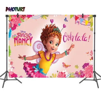 

PHOTURT Dacing Fancy Nancy Photography Backdrops Girls Birthday Party Background Supply Pink Floral Vinyl Photo Studios Props