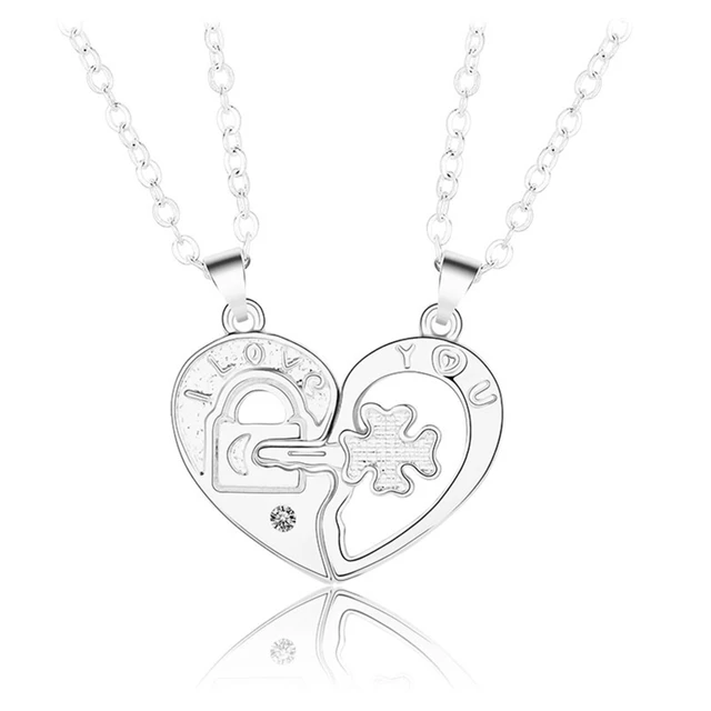 2x Heart Puzzle Matching Necklaces For 