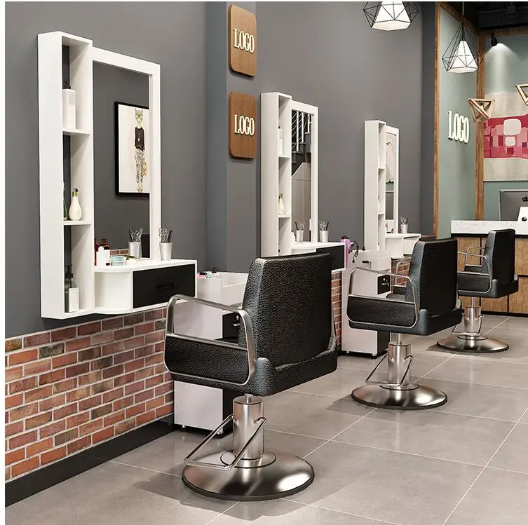 Hairdresser mirror hair salon mirror table cabinet countertop integrated wall-mounted barber shop hairdressing table wall