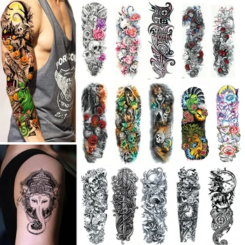 

3Pcs Waterproof Temporary Tattoo Sticker Full Arm Large Skull Tattoo Stickers Body Paint Flash Tattoos Sleeve for Men Women