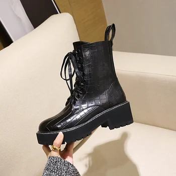 

Women ankle boots superfine fiber PLUS SIZE 22-26.5cm length autumn winter warm plush Vintage stone pattern platform boots