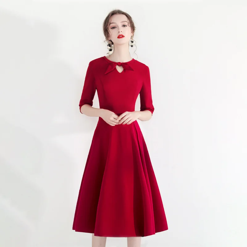 

Dress for Toast Bride 2019 New Style Autumn & Winter Marriage Engagement Return Evening Gown Red Huimen Dress