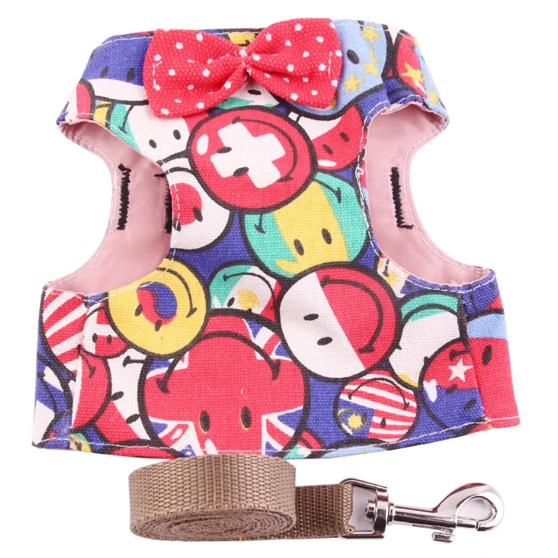 Denim Pet Puppy Dog Cat Harness Leash Set with Bowtie Soft Pet Vest for Small Medium Large Dogs Chihuahua Yorkie Teddy S M L