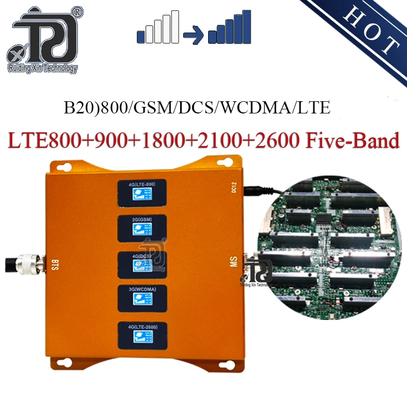 Новинка! 5 полосный усилитель сигнала мобильного телефона B20 800 900 1800 2100 2600 МГц