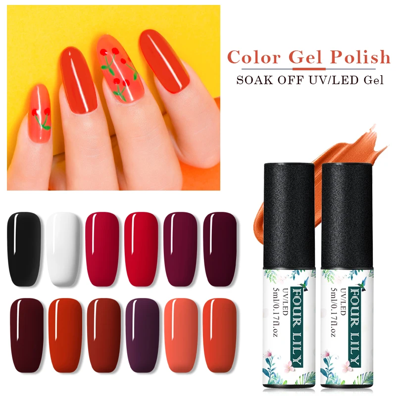 

FOUR LILY Pumpkin Series Nail Gel 5ml Yellow Orange Pure Nail Color Soak Off UV Gel Lacquer Polish for Autumn Manicure Varnish