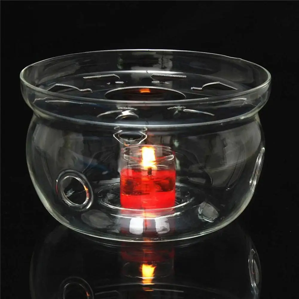 

Heat-Resisting Teapot Warmer Base Clear Borosilicate Glass Round Shape Insulation Tealight Portable Teapot Holder