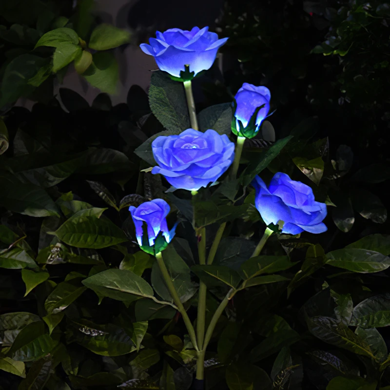 H3E# 3LED Solar Simulation Rose Flower Light Waterproof Garden Landscape Lamp 