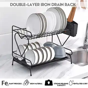 

2/3 Tiers Dish Drainer Stainless Kitchen Dish Rack Storage Shelf Washing Holder Basket Plated Knife Sink Drying Organizer Tools