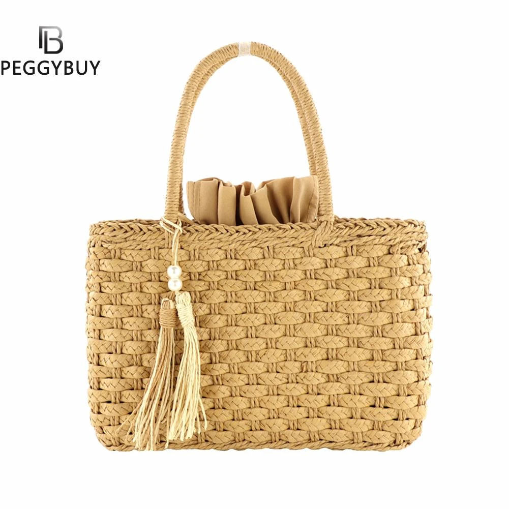 Bolsos de mimbre informales de gran capacidad para mujer, carteras de madera tejidas de mimbre, bolso de paja para playa, bolso viaje, | - AliExpress