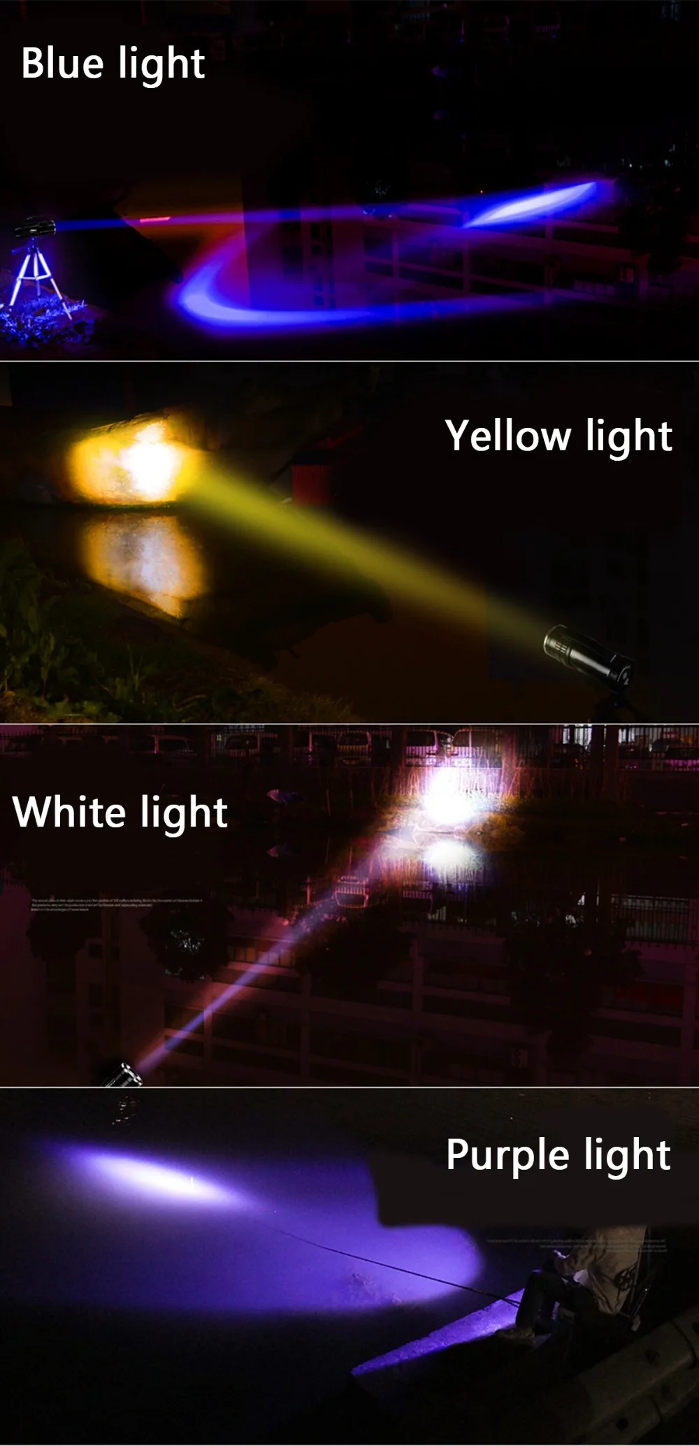 Светодиодный светильник для рыбалки, охотничий светильник с подставкой, наружный светильник-вспышка, поисковый светильник, портативный белый/Blu-ray/Желтый USB Перезаряжаемый 18650