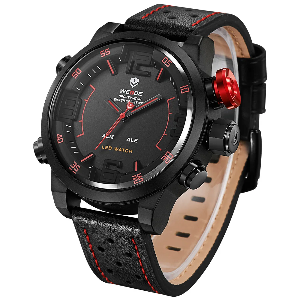 homens led moda duplo movimento grande dial cinto relógio
