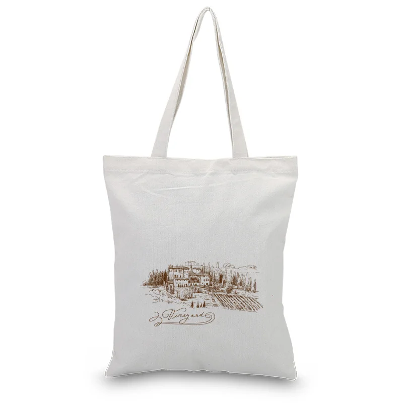

cartoon building Foldable BagHandbag Canvas Tote Bag Text pattern DIY SatchelShopping Bag Print Custom Print Logo Daily Use Eco