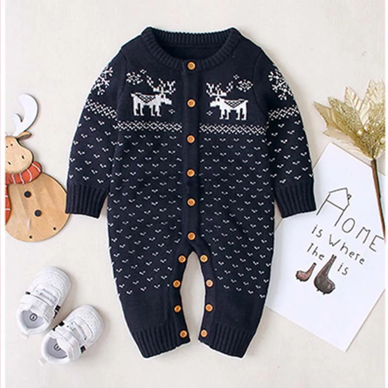 Для малышей и детей постарше комбинезон в рождественском стиле на осень-зимний свитер на Рождество, одежда с длинным рукавом с рисунком рождественского оленя комбинезоны комбинезон для младенцев мальчиков девочек - Цвет: 82W309 blue
