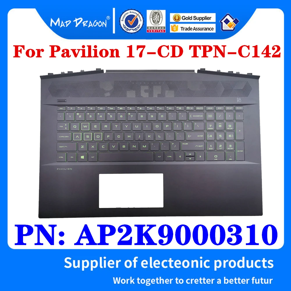 Nuovo Muslimate Per Hp Pavilion Gaming 17 17-Cd0000 17-Cd Tpn-C142 Laptop Us Palmrest Cover Superiore Custodia Tastiera Retroilluminata Verde