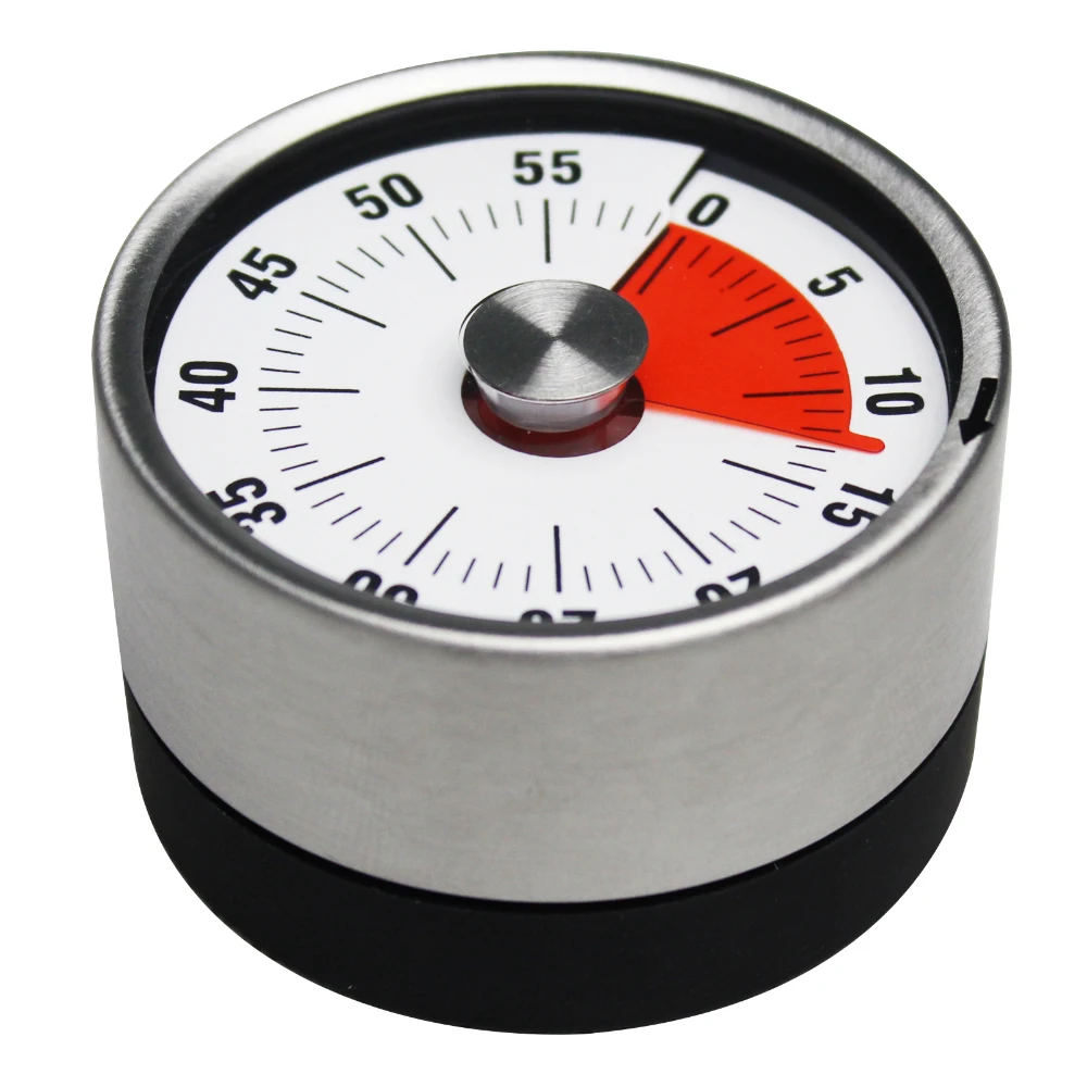 Baldr Stainless Steel Mechanical Kitchen Timer Magnet Round Shape 60 Minutes Novelty Countdown Cooking Clock Alarm Time Reminder