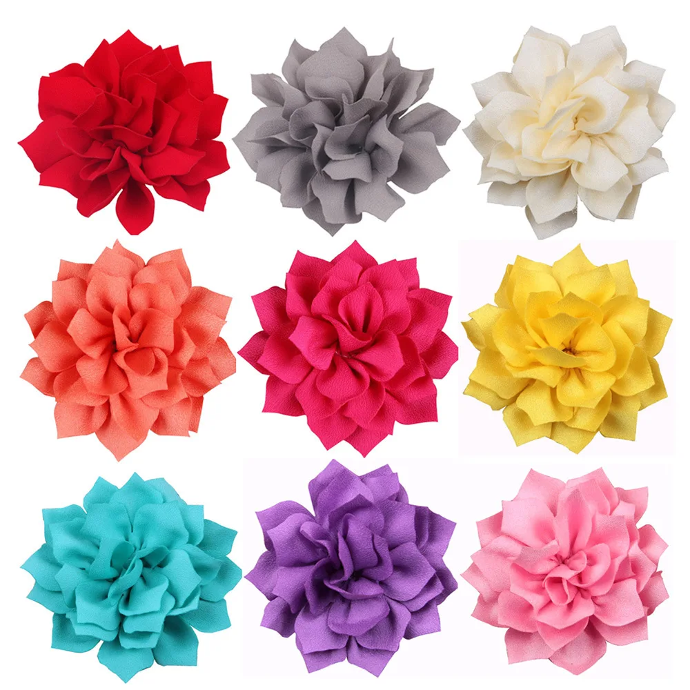 5 Pcs 3'' Dahlias Flower Kanzashi Fabric Baby Hair Flower Without Accessory Center,20 Colors In