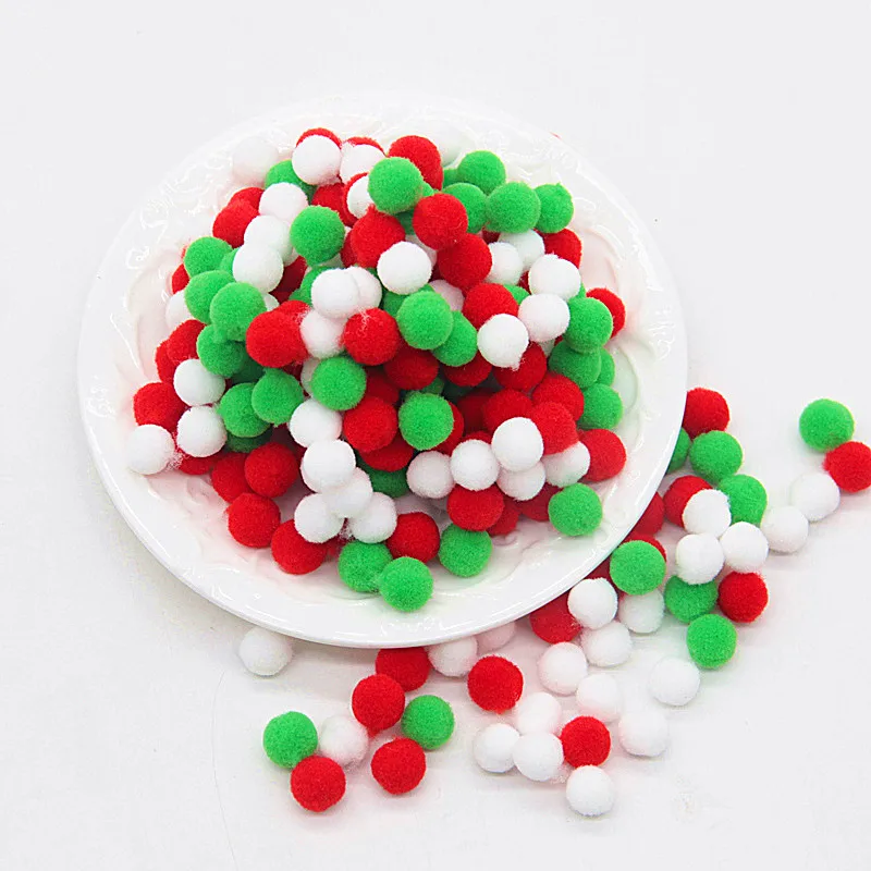 Craft supplies pom poms craft supplies fluffy ball accessories White Green Red Pompom Fur Balls DIY Soft Pom Poms Craft Pompones Christmas Ball Ornaments Glue on Cloth Accessories 8mm To 30mm