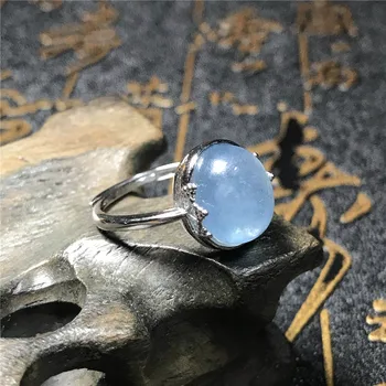 

13x12mm Genuine Aquamarine Ring Jewelry For Women Lady Crystal Adjustable Size Blue Gemstone Prong Setting Fashion Ring AAAAA
