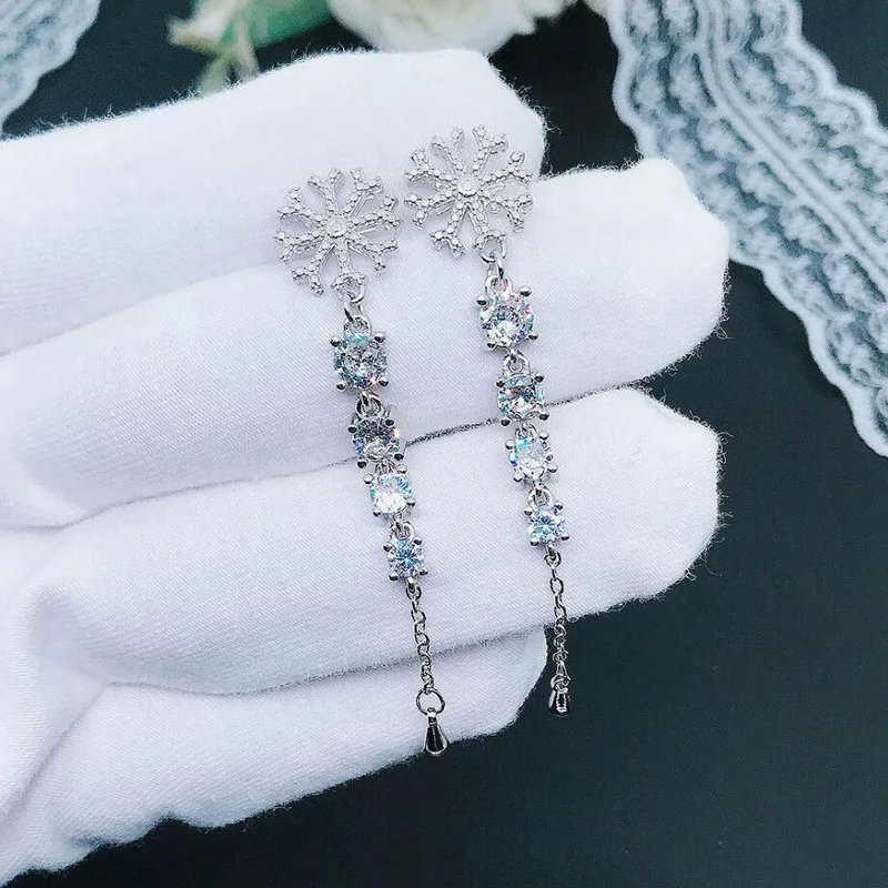 

Серьги-подвески женские из серебра 925 пробы с цирконом