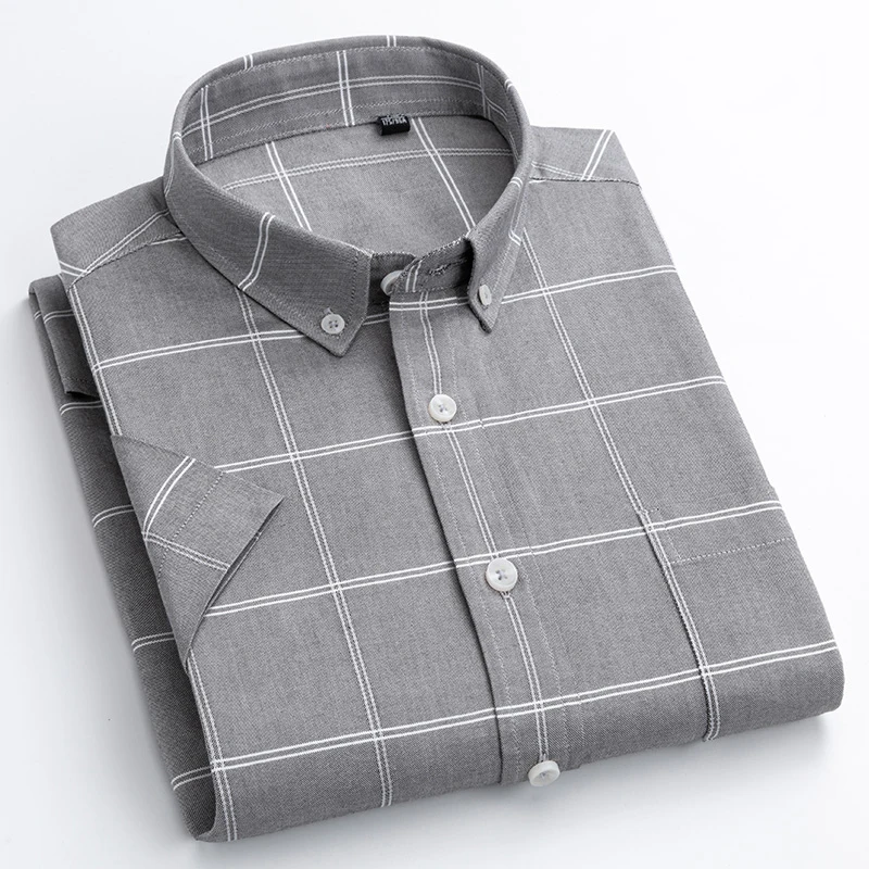 MACROSEA Men's Casual Plaid Shirt High Quality 100% Cotton Men's Summer Big & Small Plaid Shirts Short Sleeve Mens Social Shirts 3