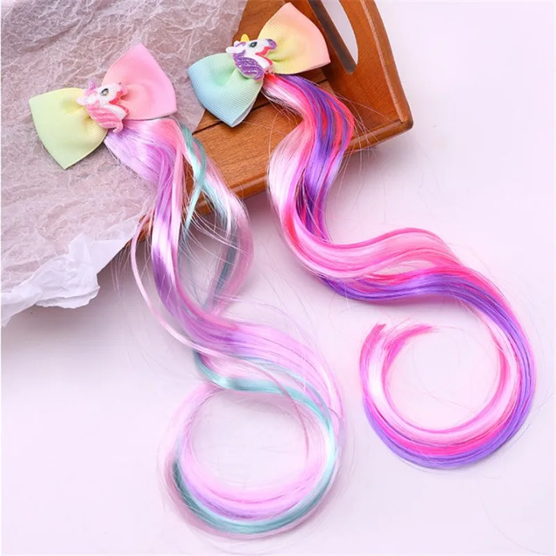 Градиентные аксессуары для волос заколки в виде единорога девочек Радужный бант