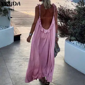 

VONDA Summer Dress 2020 Women Sexy Sleeveless Backless Long Maxi Dresses Plus Size Bohemian Beach Sundress Casual Vestidos S-5XL