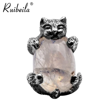 

ruibeila925 argent rétro mignon boucles d'oreilles chat pierre de lune personnalité tendance bijoux boucles d'oreilles