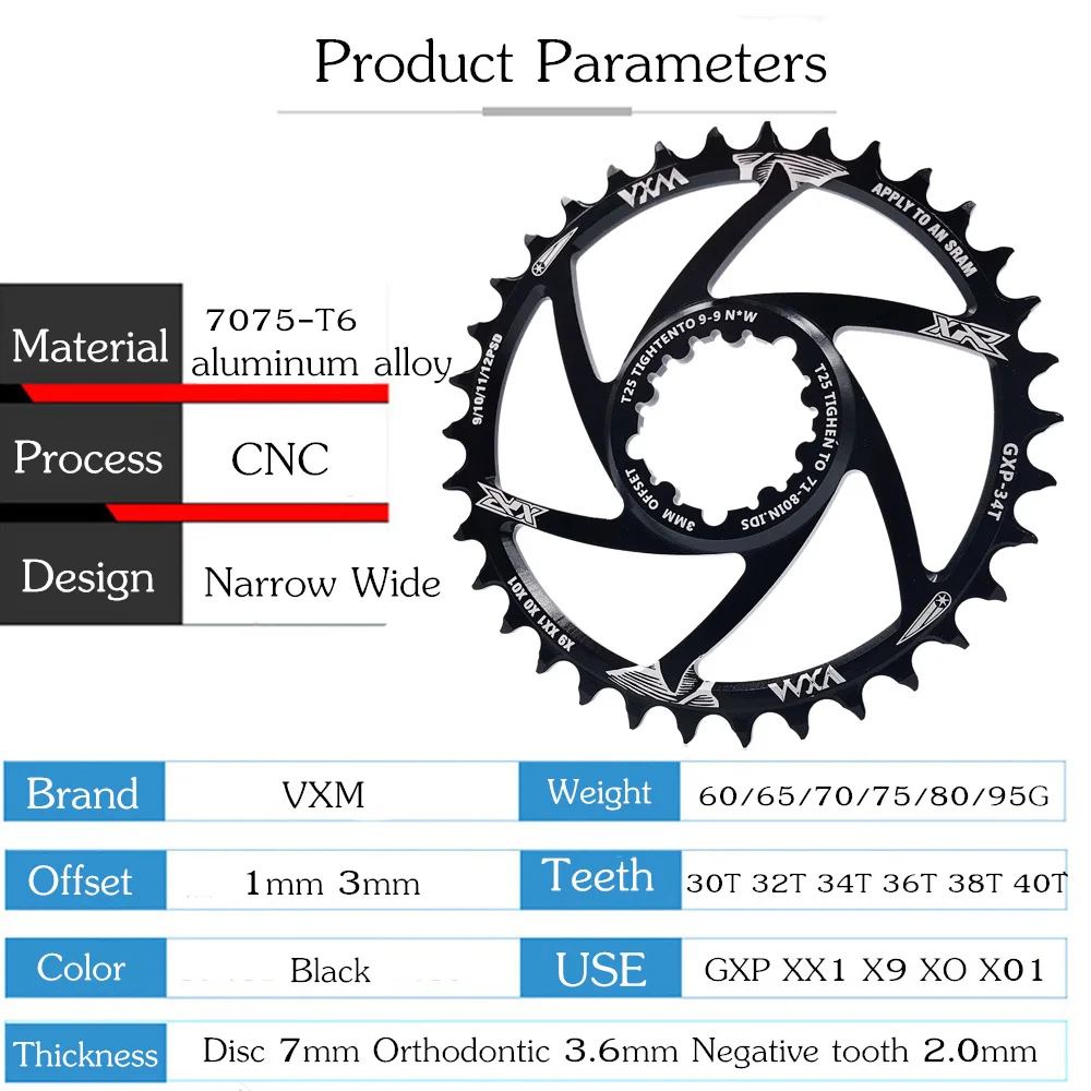Велосипедная цепь VXM MTB 30T/32T/34T/36T/38T/40T для Sram 8/9/10/11/12S NX XX XO GX GXP11 X1 офсетная 1 мм 3