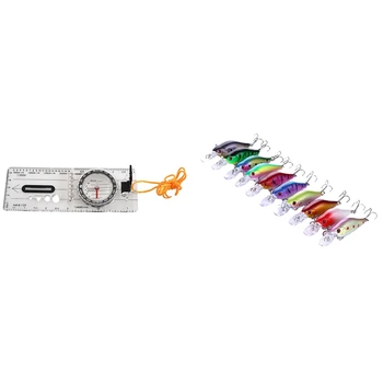 

1 Pcs Compass Orienteering Hiking Camping Maps & 10Pcs Fishing Lures Kinds Tackle Hooks Baits