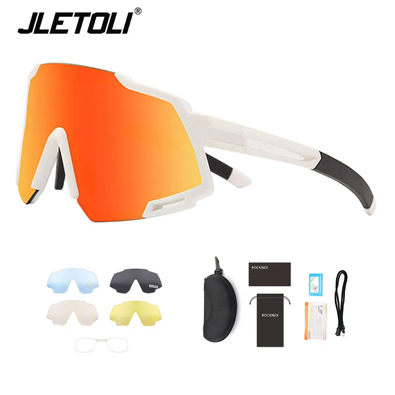 JLETOLI велосипедные очки Профессиональные поляризованные велосипедные очки мужские спортивные очки для велосипеда солнцезащитные очки ветрозащитные Анти-УФ 5 линз - Цвет: White Red