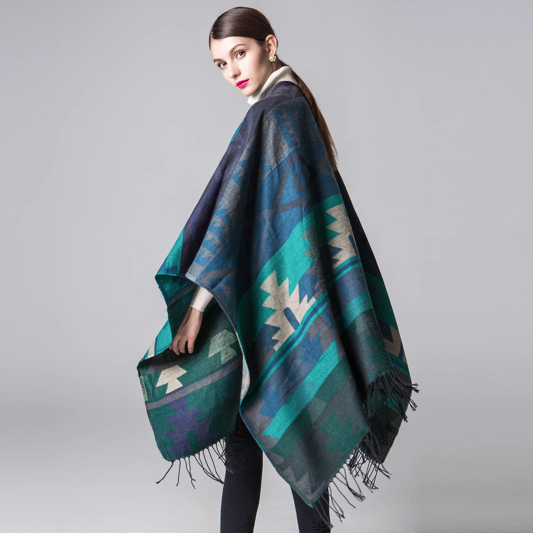 

Fashion Brand Indian Geometric Extended and Thickened Cashmere Scarf Long Green Autumn Winter Scarves
