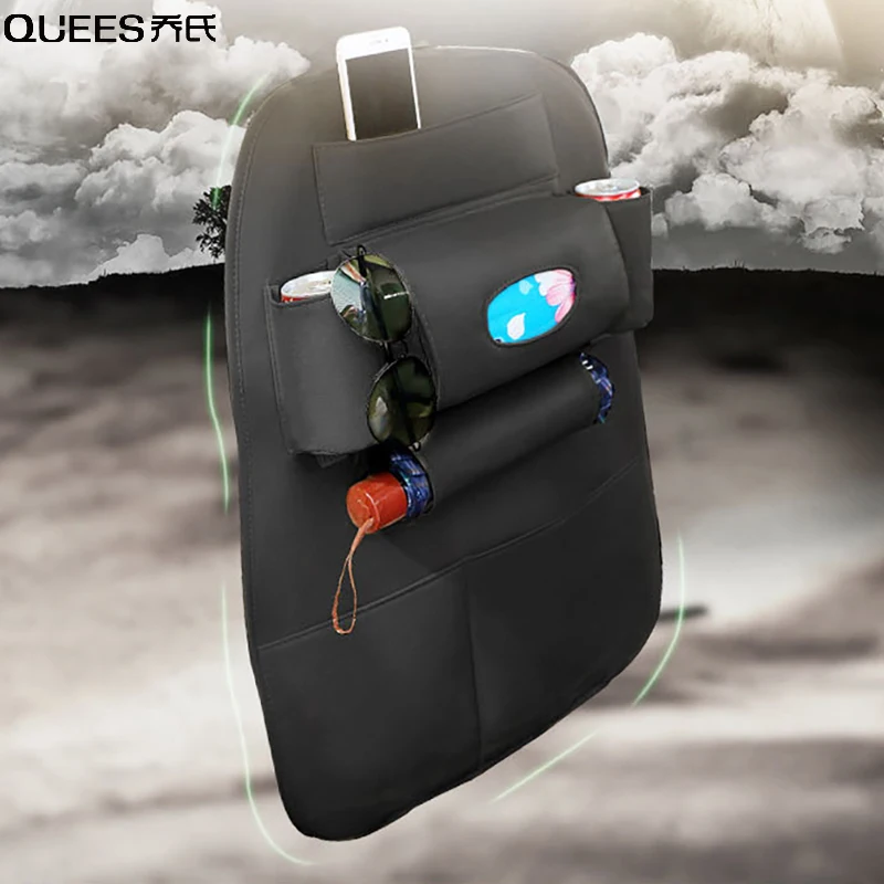 

QUEES Car Seat Storage Bag Hanging Multifunctional Seat Back Car Storage Bag Tissue Box Water Cup Holder Organizer For Car