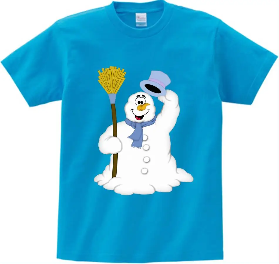 blue childreT-shirt Летняя футболка для мальчиков и девочек детские новогодние майки футболка с принтом снеговика забавная одежда для малышей NN - Цвет: blue childreT-shirt