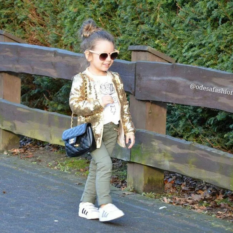 Children Jackets Personality All-match Casual Coats kid Concsie Sequin Zipper Long Sleeve Solid Color Girl's Jackets#E