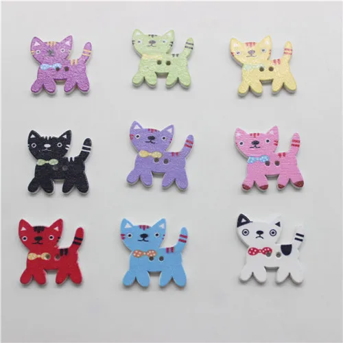 Cartoon cat 50 шт. пуговицы для скрапбукинга деревянные пуговицы смешанные животные пчела Сова Ежик медведь собака слон голова пуговицы швейные Accessories5-40mm - Цвет: Cartoon cat