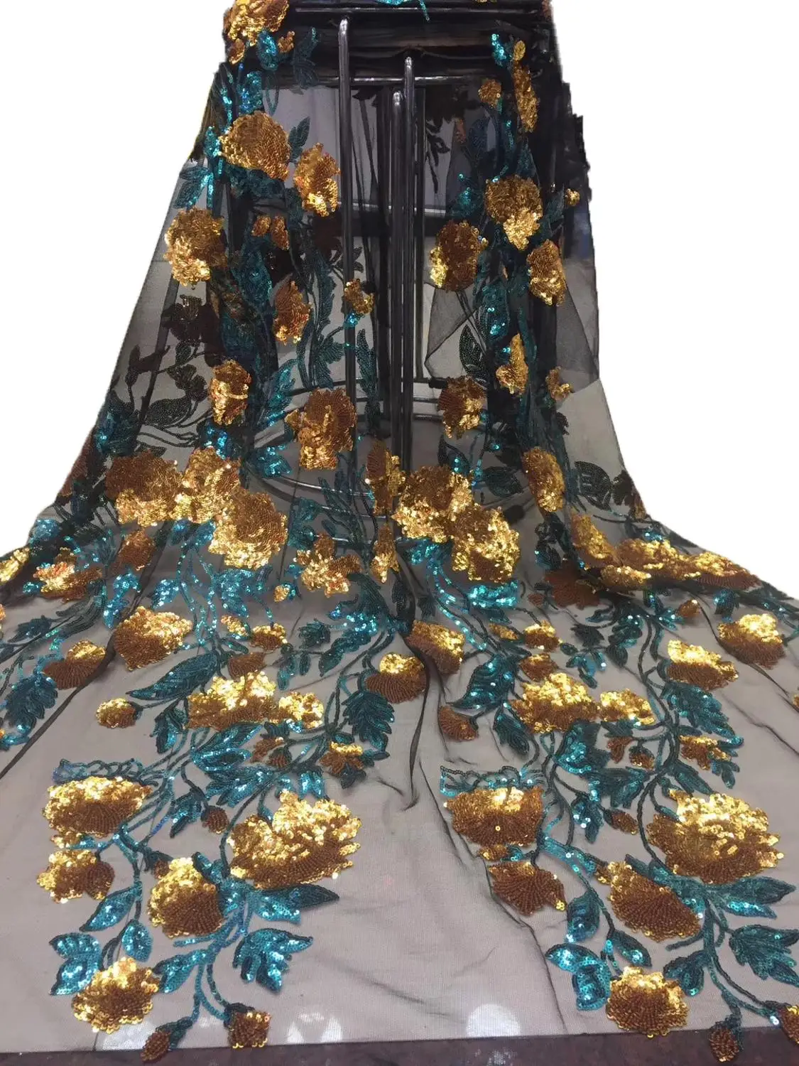 1 ярд вышивка блестки французский Тюль Кружево Нигерия лучшее качество Чистая кружево горячая Распродажа модный швейный материал для свадебного платья - Цвет: Yellow