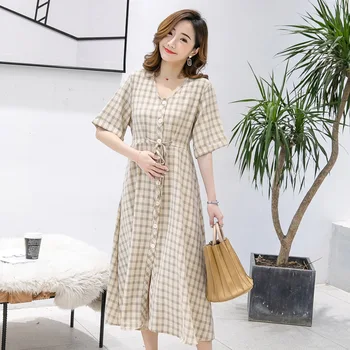 

2020 New Fashion Women Pregnant Maternity Nursing Plaid Breastfeeding Summer Dress beach clothes for pregnant women Plus Size