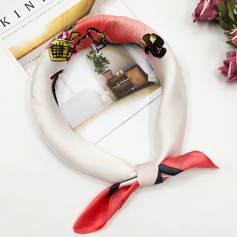 

70*70cm Winter Style Chic Print Silk Feel Satin Little Scarf Women Floral Shawl Neck Tie Neckerchief Handle Bag Ribbons