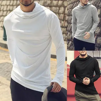 

Casual Men Autumn Solid Color Irregular hem Heap Collar Long Sleeve Cotton Hooded Blouse Top