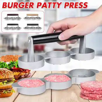 

1pcs Triple Round Shape Hamburger Press Aluminium Hamburger Meat Beef Grill Burger Press Patty BBQ Maker Mold Mould Kitchen Tool