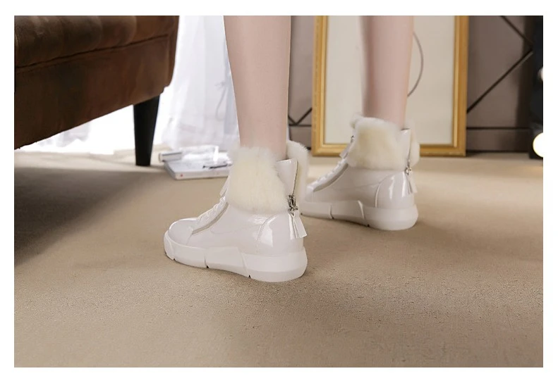 JIANBUDAN/Водонепроницаемые зимние ботильоны из лакированной кожи; женские повседневные зимние ботинки на плоской подошве; плюшевая теплая хлопковая обувь на молнии; Размеры 35-40