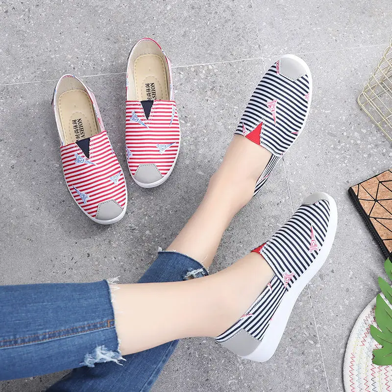 

2019 Spring New Style Fisherman Shoes Women's Slip-on Casual Canvas Shoes Soft Bottom Anti-slip Shoes Women's Old Beijing Cloth