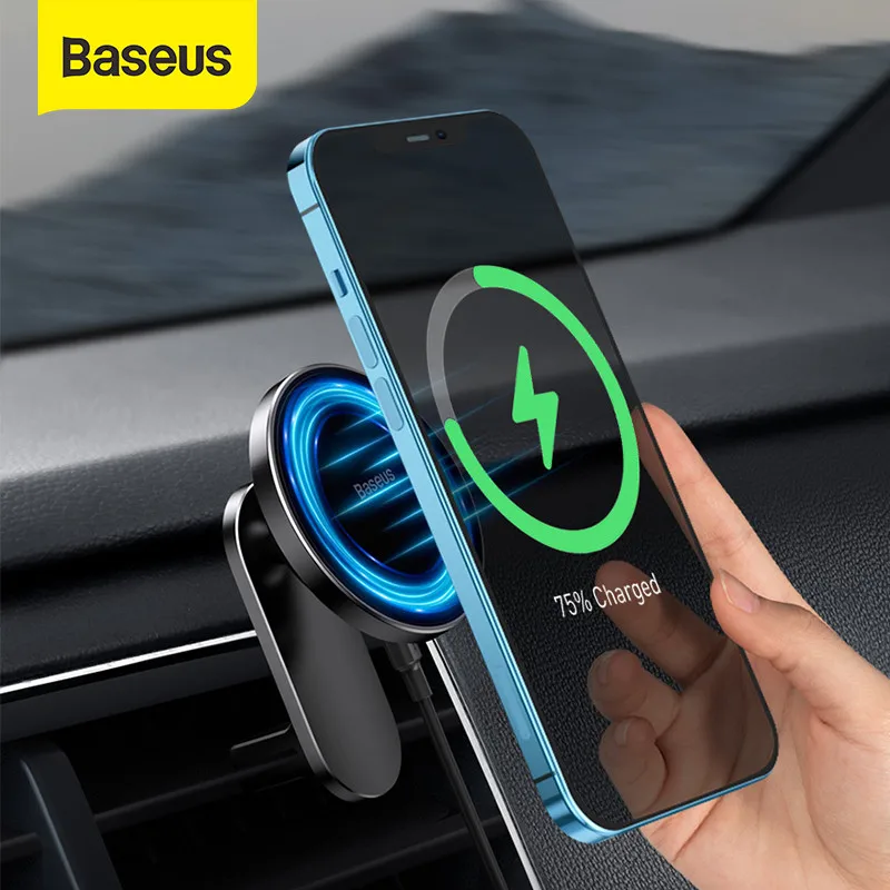 Baseus Magnetic Wireless Car Holder for iPhone 12 Series Phone Holder Fast Wireless Charger for Car Air Vent Mount Holder Stand