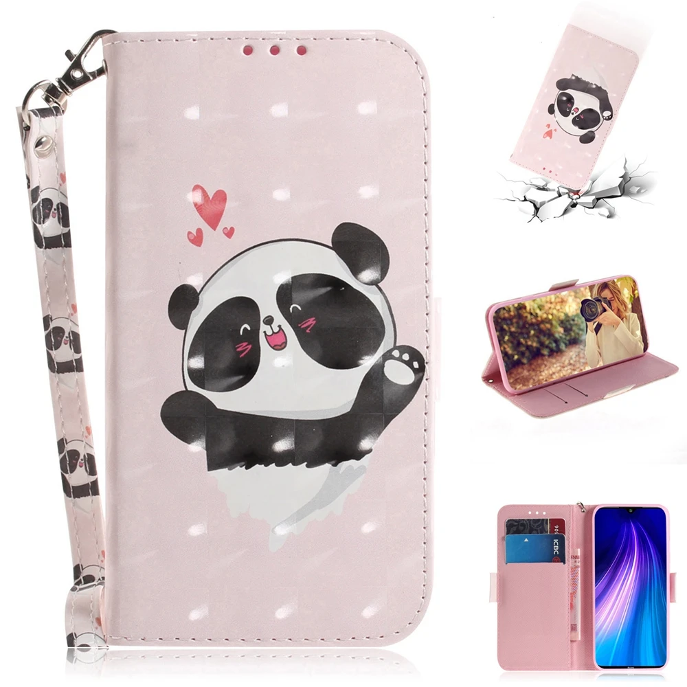 13 Кожаный чехол Xiaomi Redmi Note 8 Pro с милым мультипликационным 3D рисунком панды, чехол для телефона Etui Xiaomi Redmi Note 8, магнитные застежки для бумажника - Цвет: 13