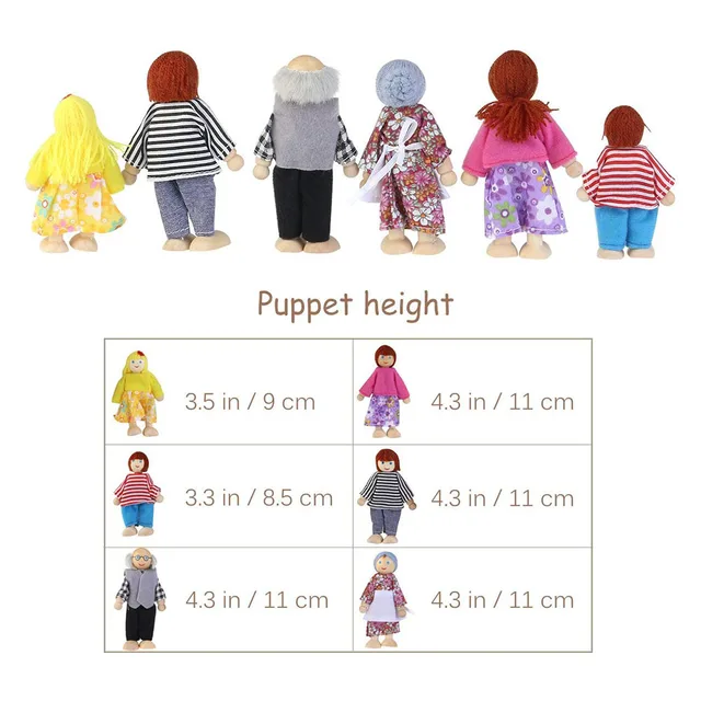 Cute Wooden Happy Family Dressed Puppet Flexible Joints Doll House Accessory Kids Toy Birthday Gift 6