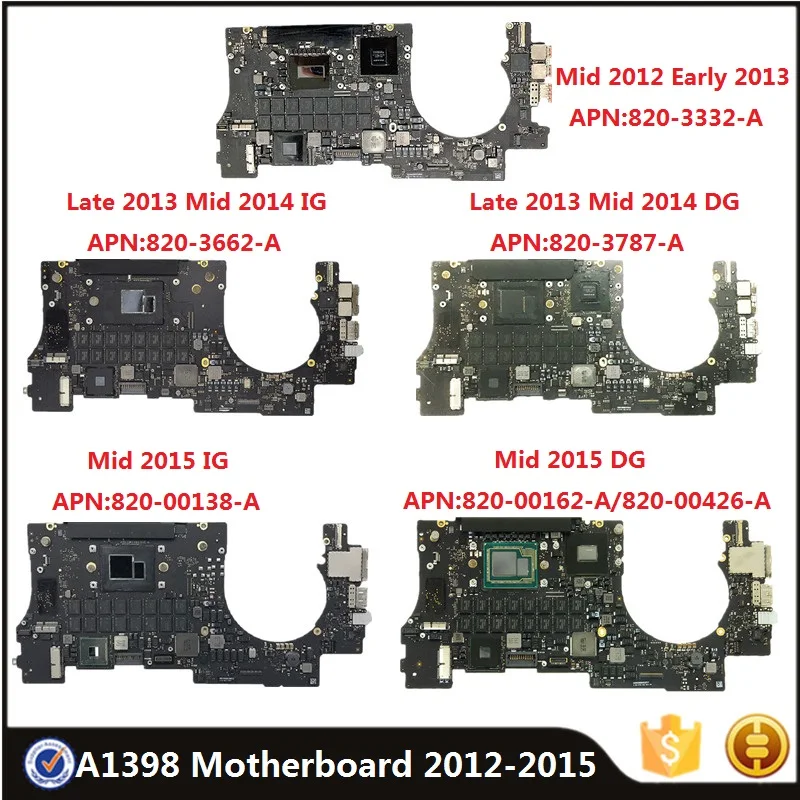Оригинальная материнская плата A1398 для MacBook Pro Retina 15 дюймов 2012-2015 Core i7 8/16 ГБ IG DG