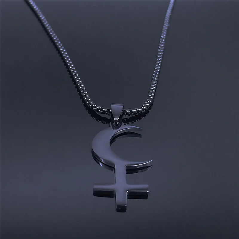 Aleasha Collana con croce rovesciata da uomo e da donna, in argento nero, crocifisso capovolto, in acciaio inossidabile, lunga collana a catena da 60 cm, idea regalo, General, Acciaio inossidabile